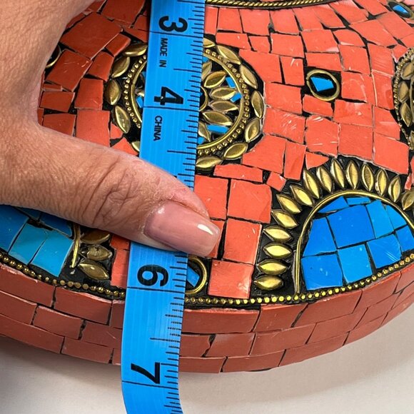 Ramla Design Handmade Mosaic Crossbody Purse Coral Blue Gold Accents rustic - Picture 2 of 9